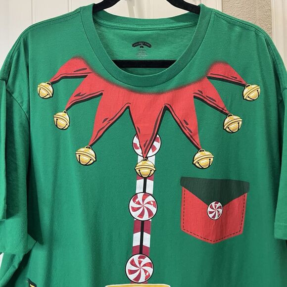 Holiday Time Green Christmas Elf Graphic Print Tee Short Sleeve Mens Size 2XL - Picture 3 of 8